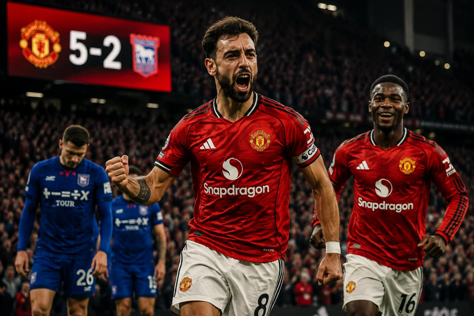 Bruno Fernandes Hat-Trick Inspires Manchester United to 5-2 Win Over Ipswich